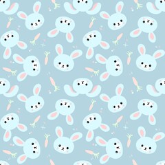 Obraz premium Seamless pattern with cute bunnies, carrots and other elements. Design for clothing, fabric and other items. The illustration is hand-drawn with live lines in the cartun style.