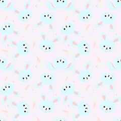 Seamless pattern with cute bunnies, carrots and other elements. Design for clothing, fabric and other items. The illustration is hand-drawn with live lines in the cartun style.
