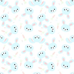 Seamless pattern with cute bunnies, carrots and other elements. Design for clothing, fabric and other items. The illustration is hand-drawn with live lines in the cartun style.