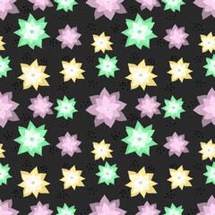 Fototapeta na wymiar Seamless pattern with stars of different colors. Design for clothing, fabric and other items. The illustration is drawn by hand with live lines.