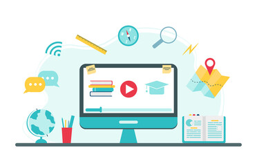 Online education concept. Geography school subject online education service or platform. Vector illustration in flat style