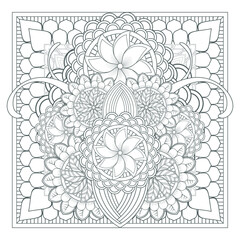 Decorative Doodle flowers in black and white for coloring book, cover or background. Hand drawn sketch for adult anti stress coloring page.-vector 
