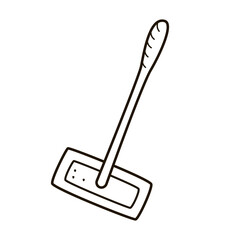 Curling broom or mop icon, vector contour template, doodle style.
