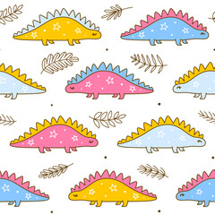Seamless pattern with cute dinosaurs - cartoon background for children textile and wrapping design 5