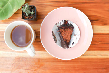 chocolate cake or dark chocolate cake,  brownie and ginger juice