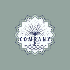 Family Tree Wavy Stamp Seal Emblem Oak Banyan Maple vector logo design illustration