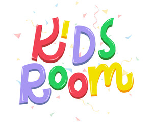 Kids Room vector banner. Colorful Kids lettering card in cartoon style