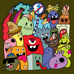 Cartoon monsters collection. set of cartoon monsters group