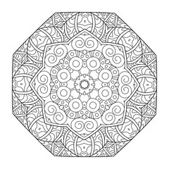 Abstract circular pattern with many details and geometry elements in form of mandala. Vector illustration for coloring book, Henna, Mehndi, decoration.