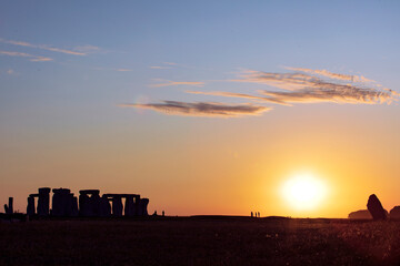 Sun setting by the Stonehenge UK