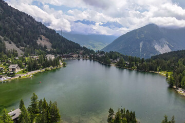 Fototapeta na wymiar Aerial view of Champex Lac in Switzerland