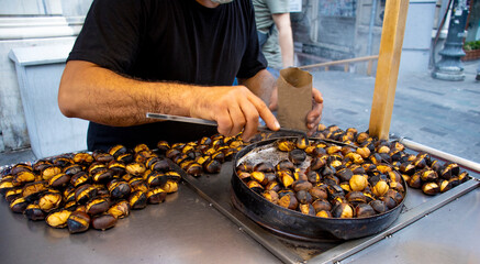 Delicious grilled chestnut as background