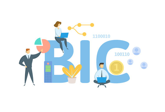 BIC, Bank Identifier Code. Concept with keyword, people and icons. Flat vector illustration. Isolated on white.