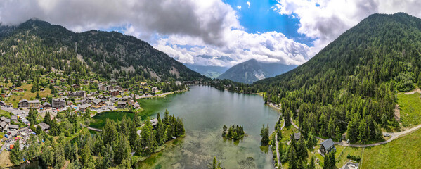 Aerial view of Champex Lac in Switzerland