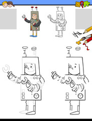 drawing and coloring task with boy in robot costume