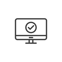 Laptop with checkmark icon. Approved or successful transaction concept.
