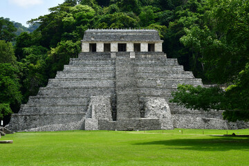 Palenque, Chiapas, United Mexican States - may 17 2018 : pre Columbian Maya site Palenque - obrazy, fototapety, plakaty