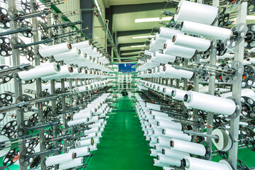 Packaging bag production workshop, A factory workshop where textile belts are produced