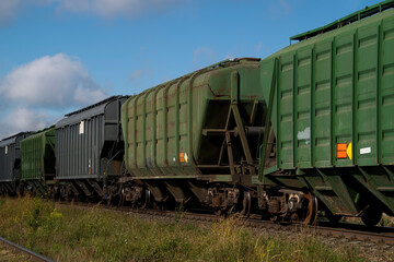 Railway freight cars on the rails.