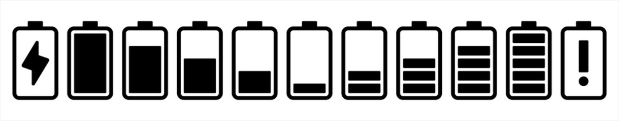 Battery icons set. Battery charging charge indicator icon. level battery energy. Alkaline battery capacity charge icon. Vector illustration 