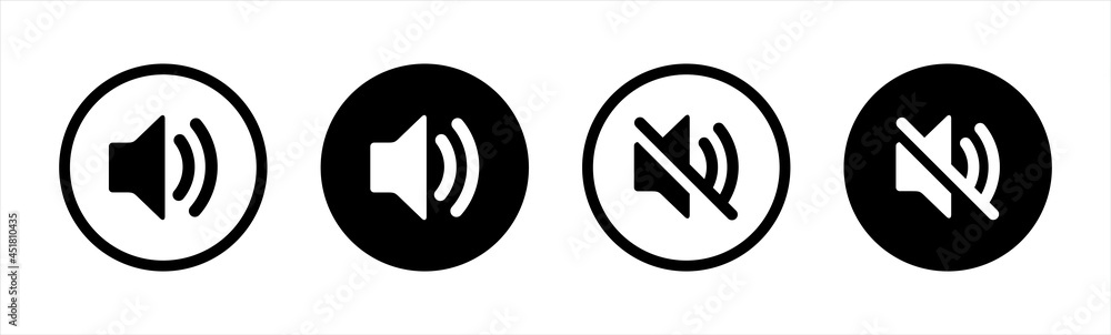 Poster speaker icon set. volume icon vector. loudspeaker icon vector. mute and unmute volume sound flat vec