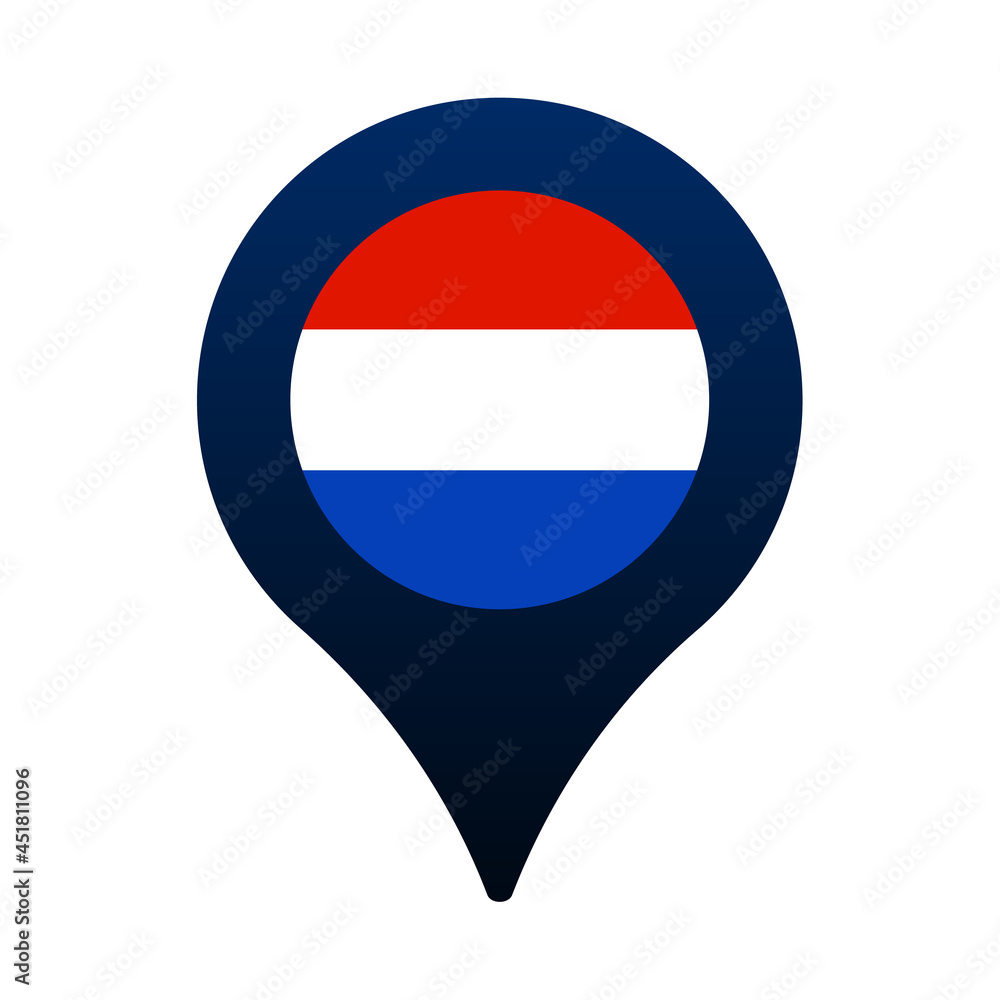 Poster netherlands flag and map pointer icon. national flag location icon vector design, gps locator pin. v