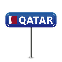 qatar road sign. National flag with country name on blue road traffic signs board design vector illustration.