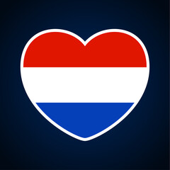 netherlands flag in a shape of heart. Icon flat heart symbol of love on the background national flag. Vector illustration.