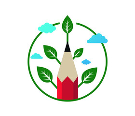 Pencil with plant. Education and school icon. Environmentally Friendly.