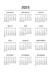 Calendar for 2023 year. Calendar planner set for template corporate design. Week starts from Sunday.