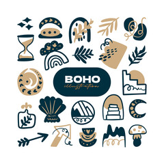 Abstract boho vector shapes. Doodle icon for fashion design, summer season or natural concept. Modern hand drawn illustration.