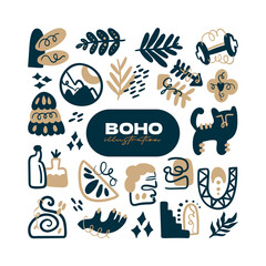Abstract boho vector shapes. Doodle icon for fashion design, summer season or natural concept. Modern hand drawn illustration.