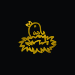 Obraz premium Bird On Nest Hand Drawn Outlined Animal gold plated metalic icon or logo vector