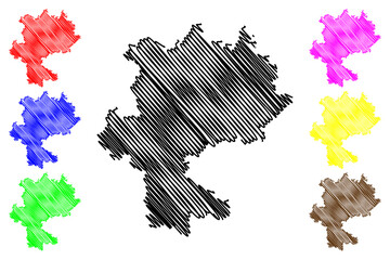 Hildburghausen district (Federal Republic of Germany, rural district, Free State of Thuringia) map vector illustration, scribble sketch Hildburghausen map