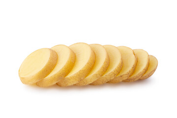 Fototapeta na wymiar raw potatoes slice isolated on white background, concept used for French Fries.