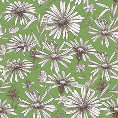Fototapeta premium Daisy flower. Seamless pattern. Vector Sketch illustration. Fabric design.