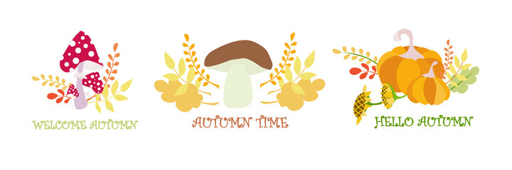 Autumn banner set flat design art elements bright stock vector illustration for web, for print