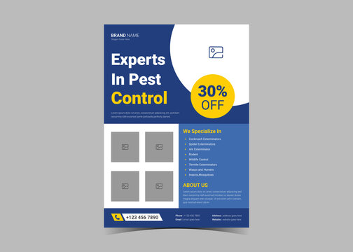 Pest Control Flyer Design Template. Pest Prevention Poster Leaflet Design.
Pest Control Experts Flyer Poster Leaflet Template Design