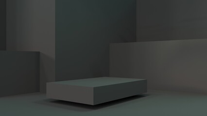 a black podium for advertising the product. 3d rendering. dark scene with a dark podium