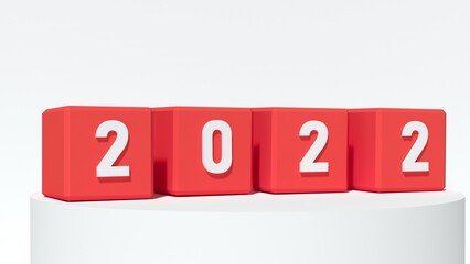 Wooden Blocks With number 2022. New year concept. Copy space. 3d rendering