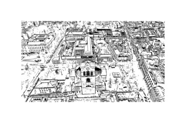 Building view with landmark of Karlsruhe is the 
city in Germany. Hand drawn sketch illustration in vector.