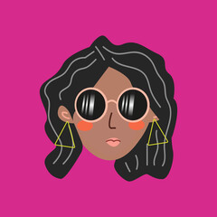 Cute woman face with wavy hair vector illustration