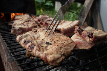 Grilled pork ribs on the grill.