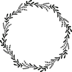 Obraz premium Black and White Hand Drawn Wreath in vector format with flowers leave and foliage. Element template for greeting card, books, sublimation and other DIY and print on demand product.