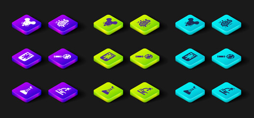 Set Plant breeding, Microscope, Experimental animal, DNA research, search, Bacteria and mouse icon. Vector