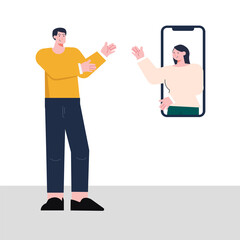 an illustration of a man someone is being a video call with a friend