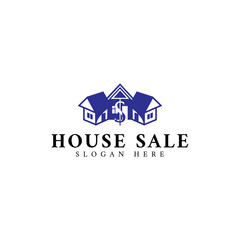 Fototapeta premium Vector logo design for selling a house with blue color scheme. Perfect to use for businesses or companies in the property sector or buying and selling houses.