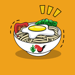 delicious instant noodle in a bowl with fried egg on top