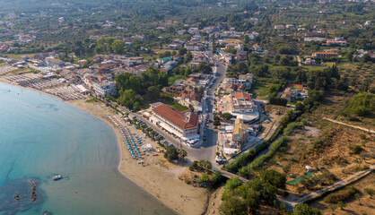 Aerial panoramic view photo of roda beach in north corfu Greece
