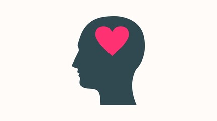 Head with a Heart Icon. Vector flat editable isolated illustration of a human head silhouette with a heart